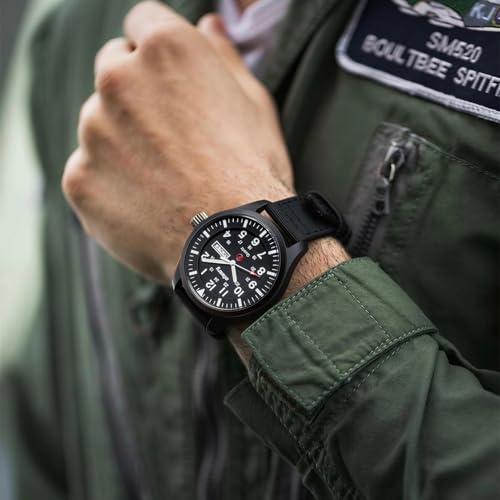 Infantry Mens Military Watch - Field Tactical Army Watch for Men with 12/24 Hour Time, Day Date, 5ATM Waterproof Analog Quartz Wristwatch, Durable Nylon Band for Outdoor Work Sport Black