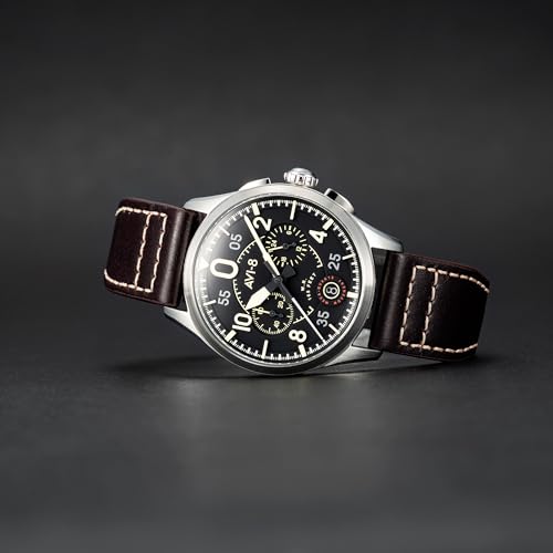 AVI-8 Mens 42mm Spitfire Lock Chronograph Midnight Oak Japanese Quartz Pilot Watch with Leather Strap AV-4089-01