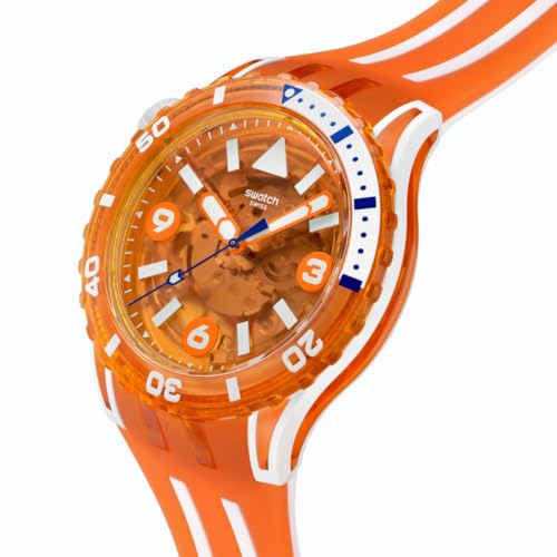 Swatch Scuba Unisex Casual Watch Bio-sourced Orange Quartz Water Resistant Pacific SEA Nettle