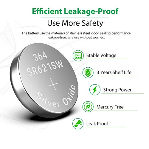 LiCB 10 Pack SR621SW 364 Watch Battery,Long-Lasting & Leak-Proof,High Capacity Silver Oxide 1.55V Button Cell Batteries for Watch