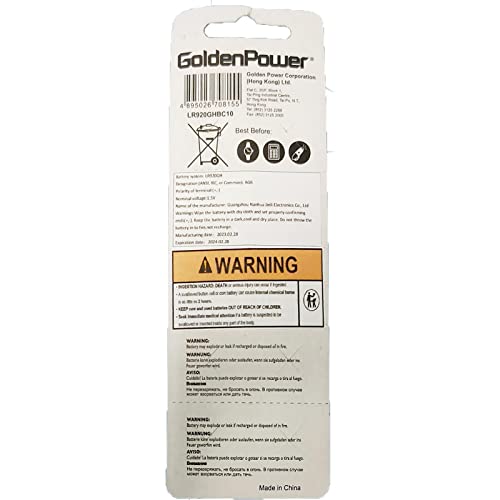 Golden Power LR920GH Alkaline Button Cell 1.5V Battery Hi-Pro Strongest Leak-Proof Performance,10 Count (Pack of 1)