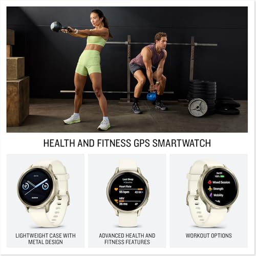 Garmin Venu 4, 41mm, Advanced Fitness Tracker GPS Smartwatch, 1.2" AMOLED Display, Built-in Flashlight, 10 Days of Battery Life, Lunar Gold with Bone Silicone Band (Watch Bundle)