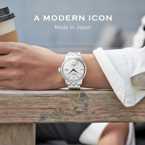 SEIKO SRPB77 Automatic Watch for Men - Presage Cocktail Time - Patterned Silver Dial with Gloss Finish, Date Calendar, 50m Water-Resistant
