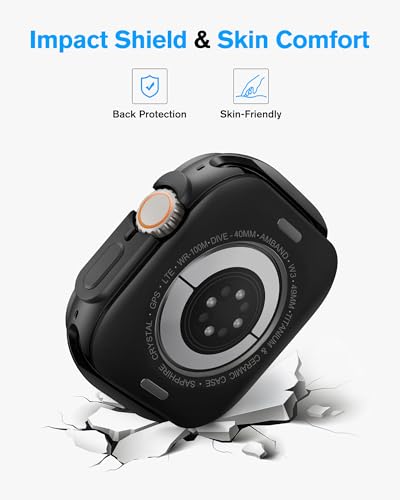 amBand Metal Case Screen Protector Cover for Apple Watch Ultra 3/Ultra 2/Ultra 49mm, W3 Rugged Bumper Thin Frame + 9H Tempered Glass Film + Ceramic-Like Back Cover, [Stylish] [Waterproof], Matte Black