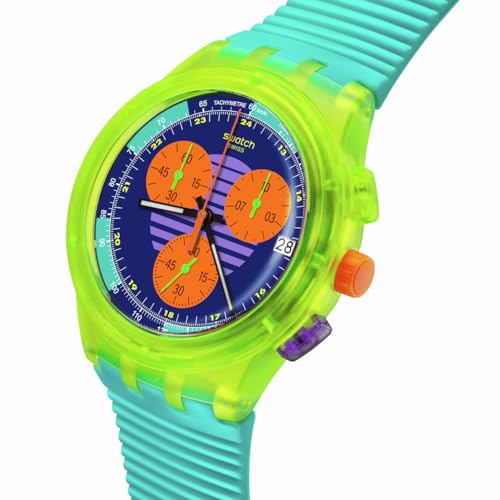 Swatch Chrono 42 Unisex Watch Dress Stainless Steel Multicolor Quartz Waterproof Swatch Neon Wave