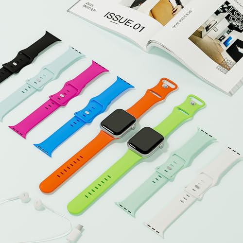 Sport Band Compatible with Apple Watch Bands 40mm 38mm 41mm 42mm 44mm 45mm 49mm for Women Men,Soft Silicone Waterproof Replacement Strap for Apple Watch Series 11 10 9 8 7 6 5 4 Ultra 3 2 1 SE