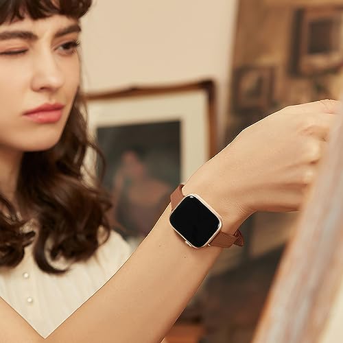 Charlam Slim Leather Band Compatible with Apple Watch Bands for Women 40mm 38mm 41mm 42mm 44mm 45mm 46mm, Top Grain Genuine Leather Strap Thin Wristband for iWatch Series 11 10 SE 9 8 7 6 5 4 3 2 1