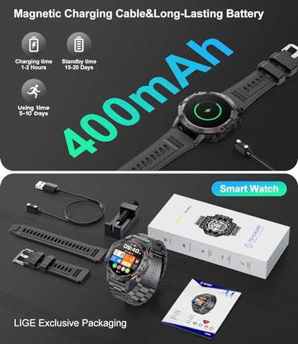 SUNKTA Military Smart Watch for Men(Answer/Dial Calls),100 Sports Modes, 5ATM Waterproof Fitness Watch with Heart Rate/SpO2/Blood Pressure for Android and iOS,1.39''HD DIY Screen Smartwatch Black