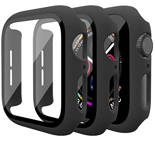 Mugust 3 Pack Case for Apple Watch SE 40mm Series 6 5 4 Hard PC Case with Tempered Glass Screen Protector Waterproof Anti-Scratch Ultra-Thin Protective Cover for iWatch 40mm (Black)
