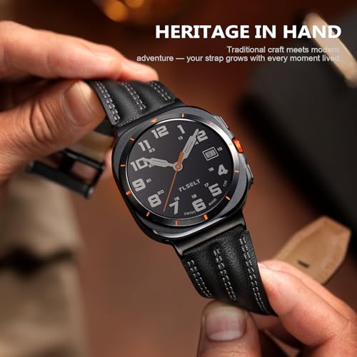 Tlselt Leather Band Compatible with Samsung Galaxy Watch Ultra 47mm(2025/2024), Genuine Leather Rugged Durable Classic Vintage Handcrafted Outdoor Business Travel Gift Samsung Watch Strap for Men