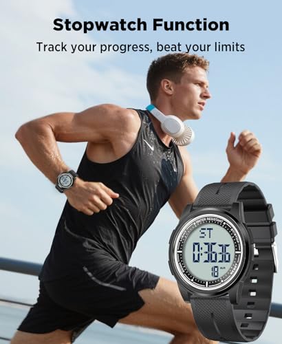 Beeasy Digital Watch for Men Women, 50M Waterproof, Ultra-Thin & Lightweight, 44mm Silicone Sports Watch with Alarm, Stopwatch, Countdown, Ideal for Gym, Running, School, Daily Wear