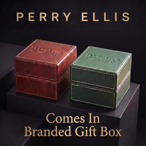 Perry Ellis Solar Powered Mens Watch | Vegan Leather Water-Resistant Analog Wrist Watches for Men | 42mm Case | Relojes para Hombres | Elegant Gift for Man (Red)