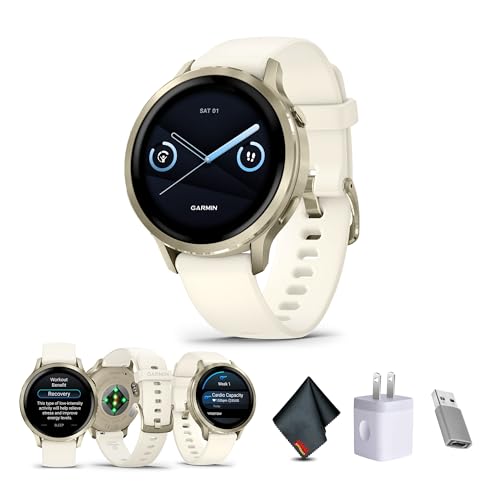 Garmin Venu 4, 41mm, Advanced Fitness Tracker GPS Smartwatch, 1.2" AMOLED Display, Built-in Flashlight, 10 Days of Battery Life, Lunar Gold with Bone Silicone Band (Watch Bundle)