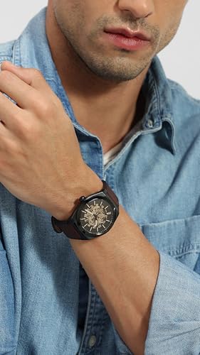 Fossil Men's Everett Automatic Stainless Steel, Three-Hand Watch for Men, Color: Black, Brown
