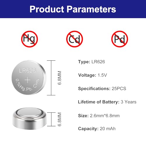kunying 25 Pack LR626 Battery, AG4/377/SR626SW Watch Battery Coin Cells for Watches Calculators Toys
