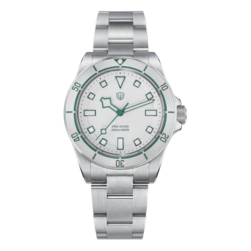 watchdives WD1969/ WD1969B Pro Dive Watches VH31 Sweep Second Quartz Watch 38mm Sapphire Crystal Luxury Wristwatch 200m Diving Watch for Men (White)