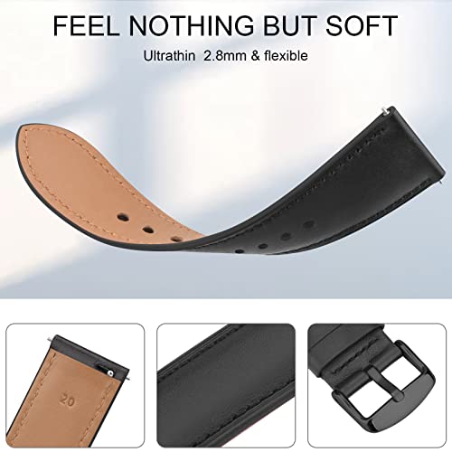 Vancle Quick Release Genuine Leather Watch Band 20mm 22mm Leather Watch Strap, 20mm Black