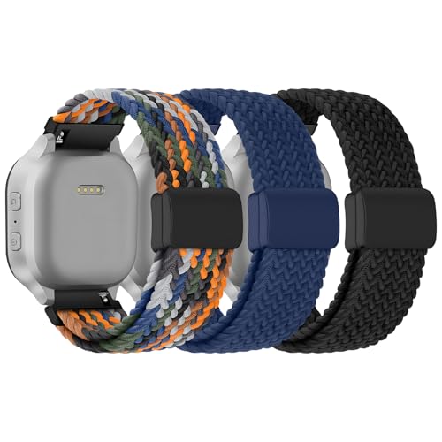 3 Pack Adjustable Braided Stretchy Solo Loop Compatible with Gizmo Watch 3 2 1/ Gabb Watch 3 2 1/ SyncUP/Cosmo JrTrack Kid Watch, 20mm Soft Breathable Kids Bands with Magnetic Buckle for Boys Girls