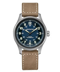 Hamilton Khaki Field Titanium Automatic Men's Watch, 42mm Titanium Case, Swiss Made, Blue Dial Analog Wrist Watch for Men, 100m Waterproof, Sapphire Crystal, 3-Hand Movement, Cow Leather Strap