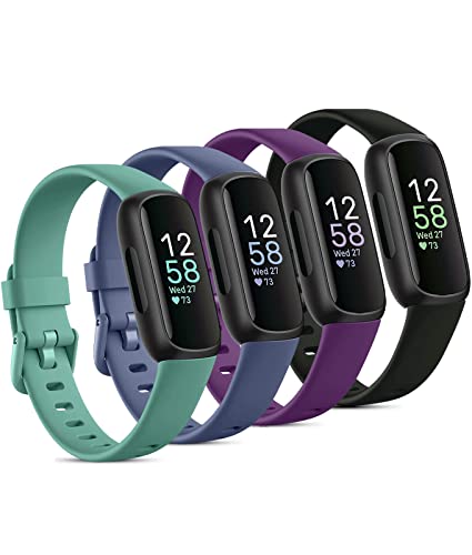 Odbeai Compatible with Fitbit Inspire 3 Bands for Women Men, Sport Wristband Replacement Soft Silicone Straps for Inspire 3 Fitness Tracker Women & Men(4 Pack,Small)
