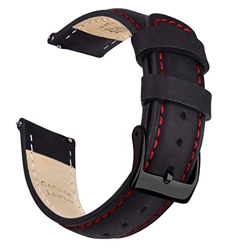 Ritche Quick Release Leather Watch Band 18mm 19mm 20mm 21mm 22mm 23mm 24mm Leather Watch Strap, Black & Red & Black, 22 mm, Classic