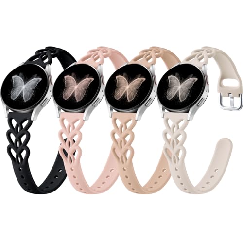 Wepro 20mm Thin Braided Silicone Bands for Samsung Watch Bands Women for Galaxy Watch 7 Band 6 5 4 FE 40mm 44mm 6 4 Classic 43mm 47mm 42mm 46mm Watch 5 Pro 45mm 3 41mm Active 2 Slim Lace Heart Strap