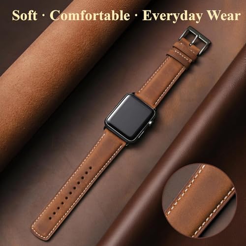 SUNFWR Leather Bands Compatible with Apple Watch Band 42mm(Series 3 2 1) 44mm 45mm 46mm 49mm for Men Women, Top Grain Genuine Leather Replacement Strap for iWatch Ultra 3 2 1, SE3 2 1, Series 11 10 9 8 7 6 5 4 3 2 1