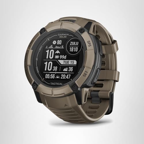 Garmin Instinct 2X Solar - Tactical Edition, Rugged GPS Smartwatch, Built-in Flashlight, Ballistics Calculator, Solar Charging Capability, Coyote Tan