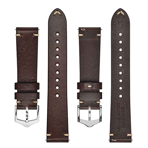 BISONSTRAP Men's Watch Bands, Hand-Stitched Leather Watch Straps, Quick Release, 20mm, Coffee Brown with Silver Buckle