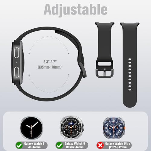 Lenrao 4 Pack Sport Silicone Band Compatible with Samsung watch 8 Bands 40mm 44mm, No Gap Soft Strap One Click Waterproof Replacement for Women Men