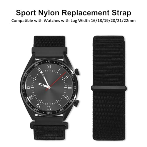 WOCCI 20mm Adjustable Nylon Watch Band, Quick Release Sport Loop Strap (Black)