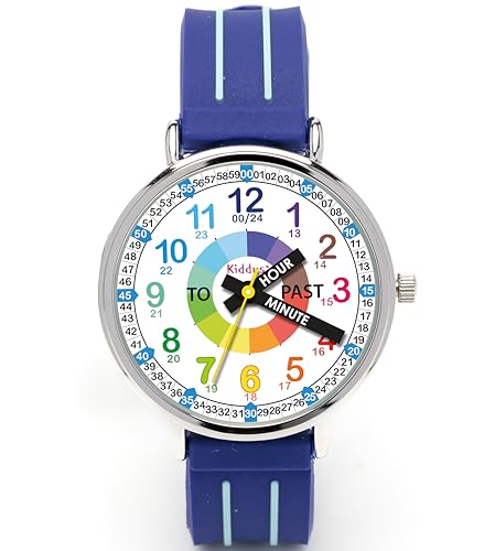 Kiddus Educational Kids Watch for Children, Boys and Girls. Analogue Time Teacher Wristwatch with Exercises. Handles Blue