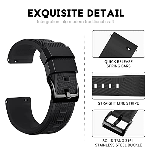 Ritche Christmas Gift 20mm Silicone Watch Band, Compatible with Samsung Galaxy Watch 4/5/ 5 Pro, 40mm/ 45mm Black Quick Release Rubber Watch Bands for Men Women, White Elephant Gifts, Stocking Stuffers for Men