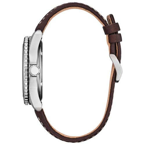 Citizen Men's Eco-Drive Sport Casual Brycen, Silver-Tone Stainless Steel Watch, Brown Leather Strap, Orange Dial (Model: AW1840-09X)