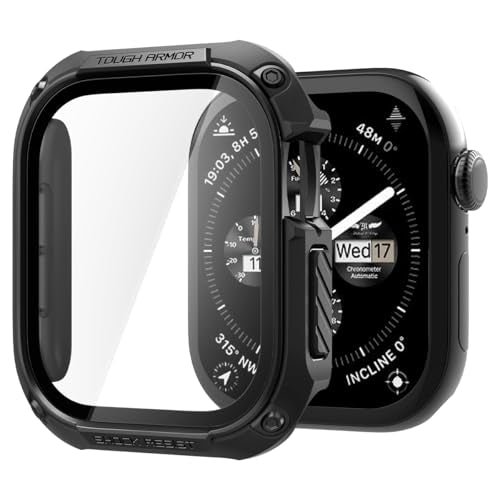 Spigen for Apple Watch Series 11 Case, Built-in Touch Sensitive Tempered Glass Screen Protector Durable Full Coverage Cover Tough Armor Compatible with Series 11/10 46mm - Black