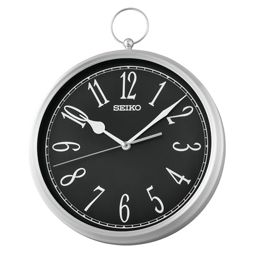 SEIKO QXA850ALH Traditional Pocket Watch Style Non Ticking Wall Clock, Black, 12 Inch