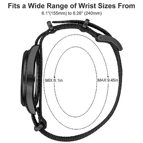 GOLDEN HOUR Men's Nylon Slip-Thru Strap Watch with Military Time Easy Read Dial Glowing Hands in Black