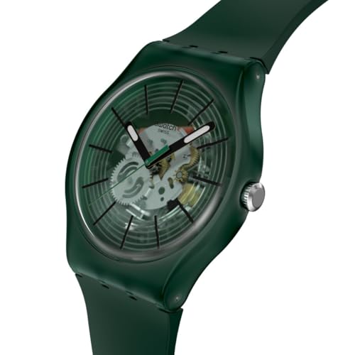 Swatch New Gent Unisex Casual Watch Bio-sourced Green Quartz Water Resistant Revealed in THE Forest