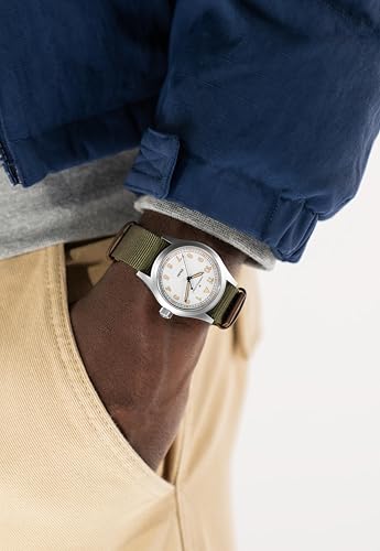 Hamilton Khaki Field Khaki Quartz Men's Watch, 38mm Stainless Steel Case, Swiss Made, White Dial Analog Wrist Watch for Men, 50m Waterproof, Sapphire Crystal, Textile Strap