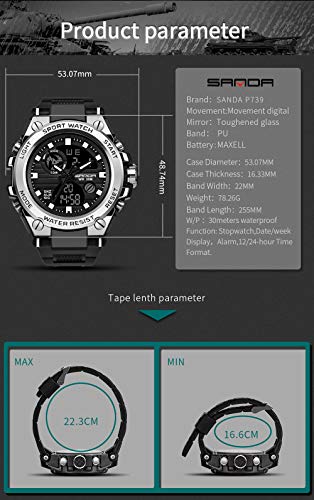 KXAITO Men's Watches Sports Outdoor Waterproof Military Watch Date Multi Function Tactics LED Alarm Stopwatch (26_Black)