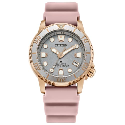 Citizen Ladies Eco-Drive Promaster Sea Dive 4 Watch, Pink Polyurethane Strap, Silver-Tone Dial, 3 Hand, Date (Model: EO2023-00A)