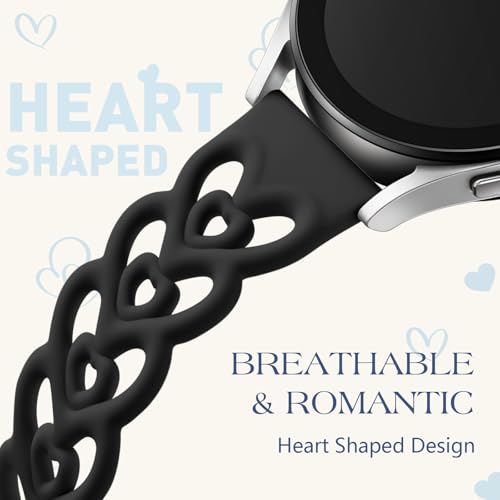 DaQin Double Hearts Bands for Samsung Galaxy Watch 7 6 5 4 Active 2 40mm 44mm/Watch 6/4 Classic 43mm 47mm 42mm 46mm/5 Pro, 20mm Breathable Silicone Cut-out Strap for Samsung Watch Bands Women, Black