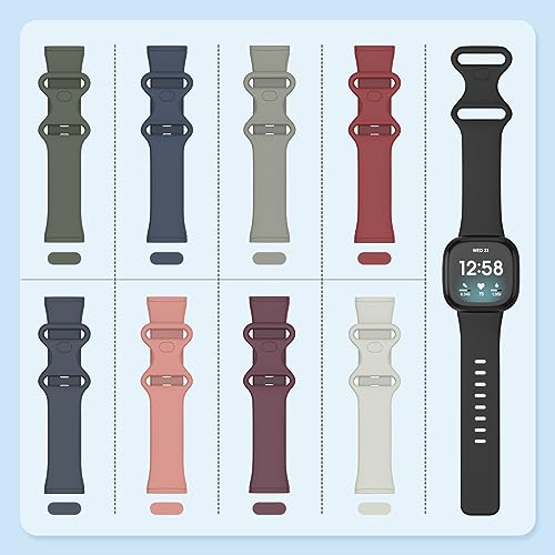 2 Pack Waterproof Bands Compatible with Fitbit Versa 3 / Fitbit Versa 4 / Fitbit Sense/Sense 2 Bands, Classic Soft Sports Replacement Wristbands for Women Men (black/black, Large 7.1''-8.7'')