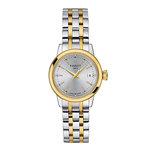 Tissot Womens Classic Dream Lady 316L Stainless Steel Case with Yellow Gold PVD Coating Quartz Watch, Yellow/Grey Dial (T1292102203100)
