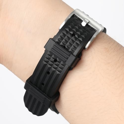 watchdives Rubber Waffle Watch Band, Fast Release Soft Rubber Watch Strap Waterproof Replacement Watchbands with Two Fixing Loops for Men & Women (Black-Fast Release, 22mm)