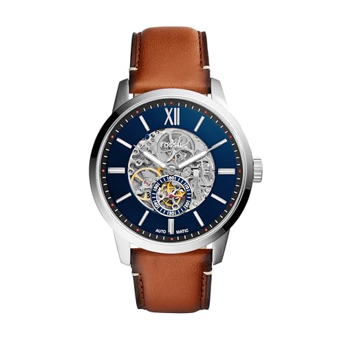 Fossil Men's Watch, Townsman Automatic Brown Leather Watch for Men