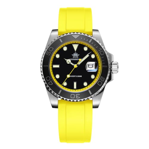 ADDIESDIVE Casual Men's Dive Watch 200 M Waterproof Luminous Yellow Rubber Band Analog Quartz Watches for Men