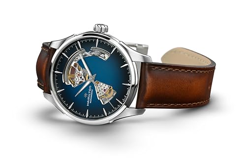 Hamilton Jazzmaster Open Heart Automatic Men's Watch, 40mm Stainless Steel Case, Swiss Made, Blue Dial Analog Wrist Watch, 50m Waterproof, Sapphire Crystal, 3-Hand Movement, Cow Leather Strap