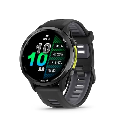 Garmin Forerunner 970 Running Smartwatch, GPS Fitness Smart Watch for Men and Women, Carbon Gray DLC Titanium with Black Case and Black/Translucent Whitestone Band Bundle with P-Bank + More