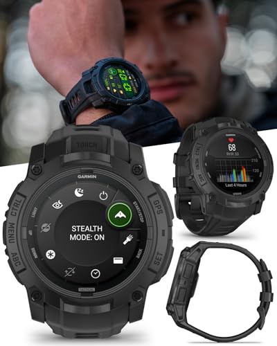 Wearable4U Garmin Instinct 3 Tactical Edition, AMOLED Display, 50mm, Rugged Outdoor GPS Smartwatch, Applied Ballistics Support, LED Flashlight, Multi-Band GPS, 10 ATM Black Earbuds Bundle
